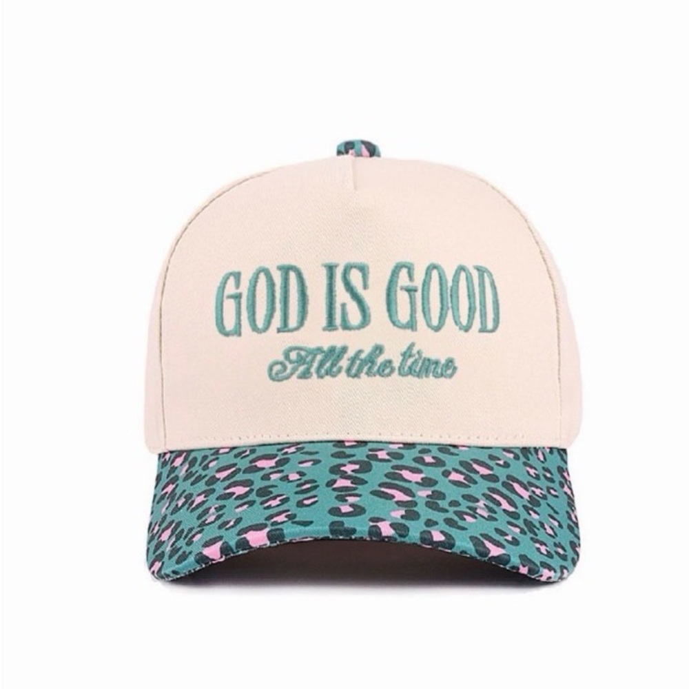 Nwt Women’s Cream and Teal Animal Print Hat. God Is Good All The Time